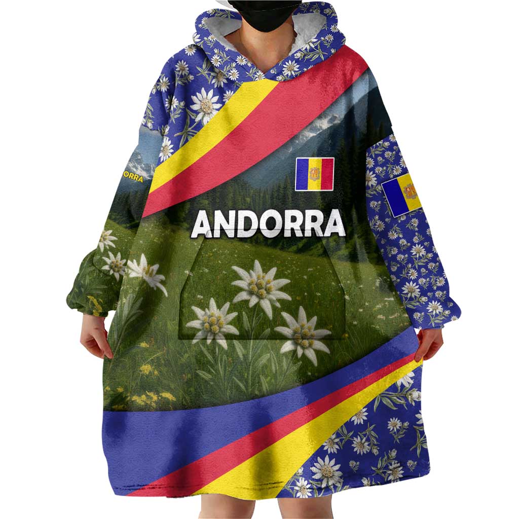 Andorra Wearable Blanket Hoodie with Edelweiss Mountain Landscape Design - Wonder Print Shop