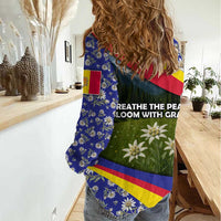 Andorra Women Casual Shirt with Edelweiss Mountain Landscape Design - Wonder Print Shop