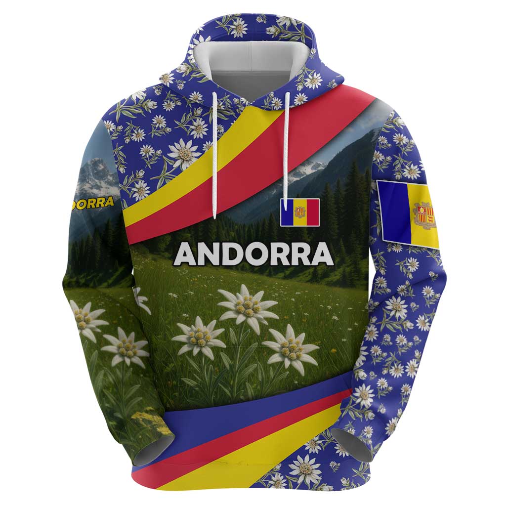 Andorra Zip Hoodie with Edelweiss Mountain Landscape Design - Wonder Print Shop