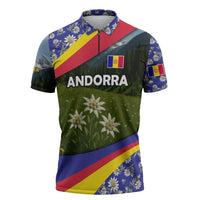 Andorra Zipper Polo Shirt with Edelweiss Mountain Landscape Design - Wonder Print Shop