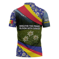 Andorra Zipper Polo Shirt with Edelweiss Mountain Landscape Design - Wonder Print Shop