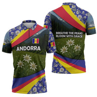 Andorra Zipper Polo Shirt with Edelweiss Mountain Landscape Design - Wonder Print Shop