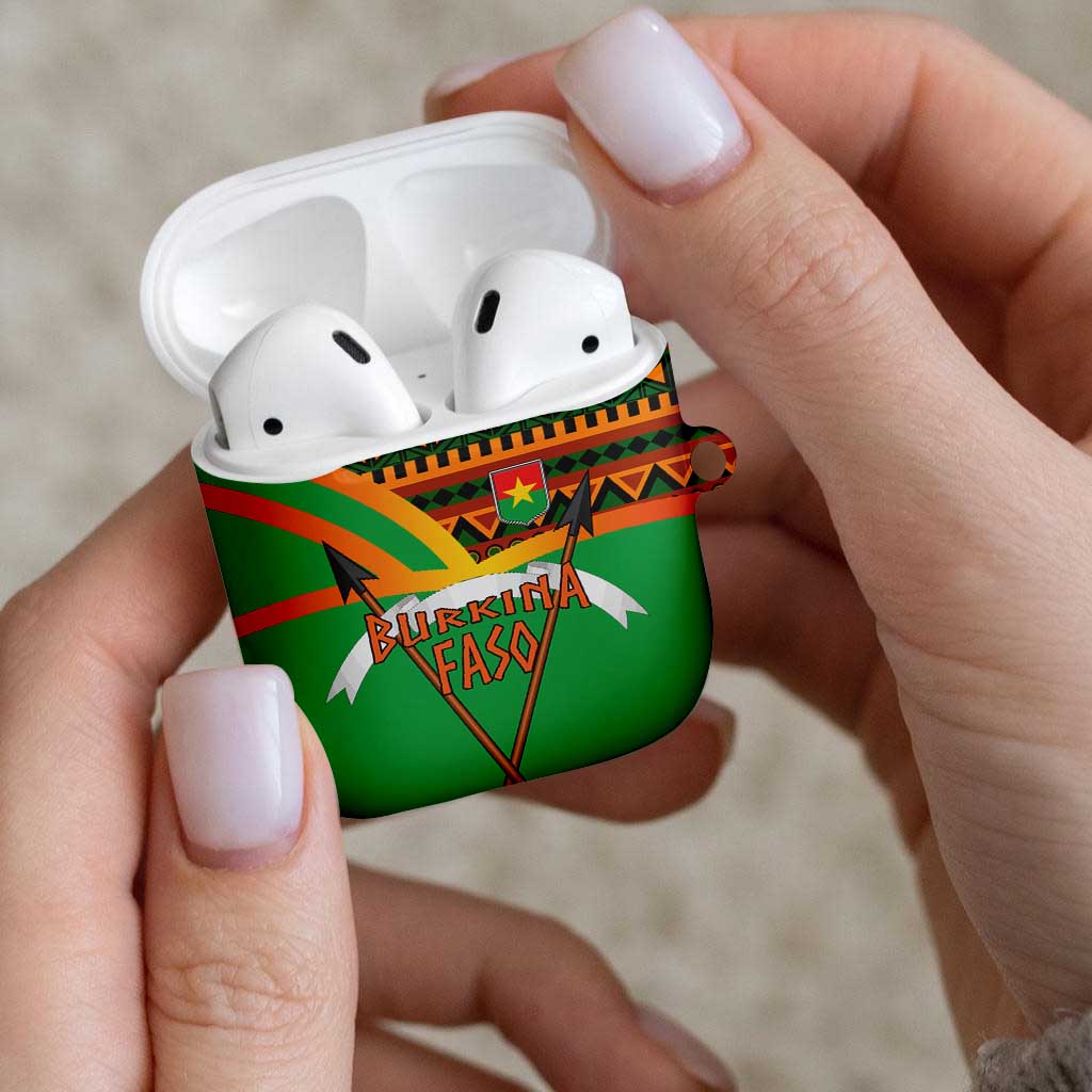 Burkina Faso AirPods Case with Green Tribal Pattern Design and National Flag Motif - Wonder Print Shop