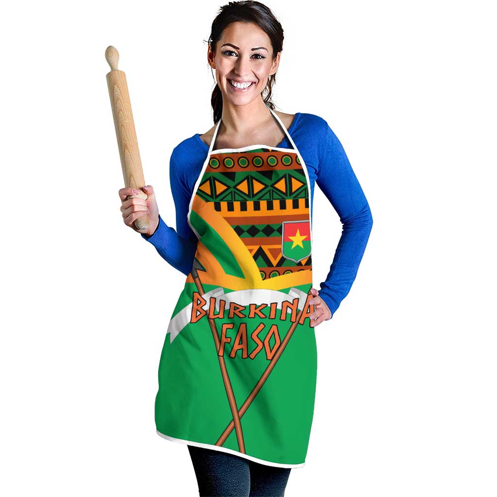 Burkina Faso Apron with Green Tribal Pattern Design and National Flag Motif - Wonder Print Shop