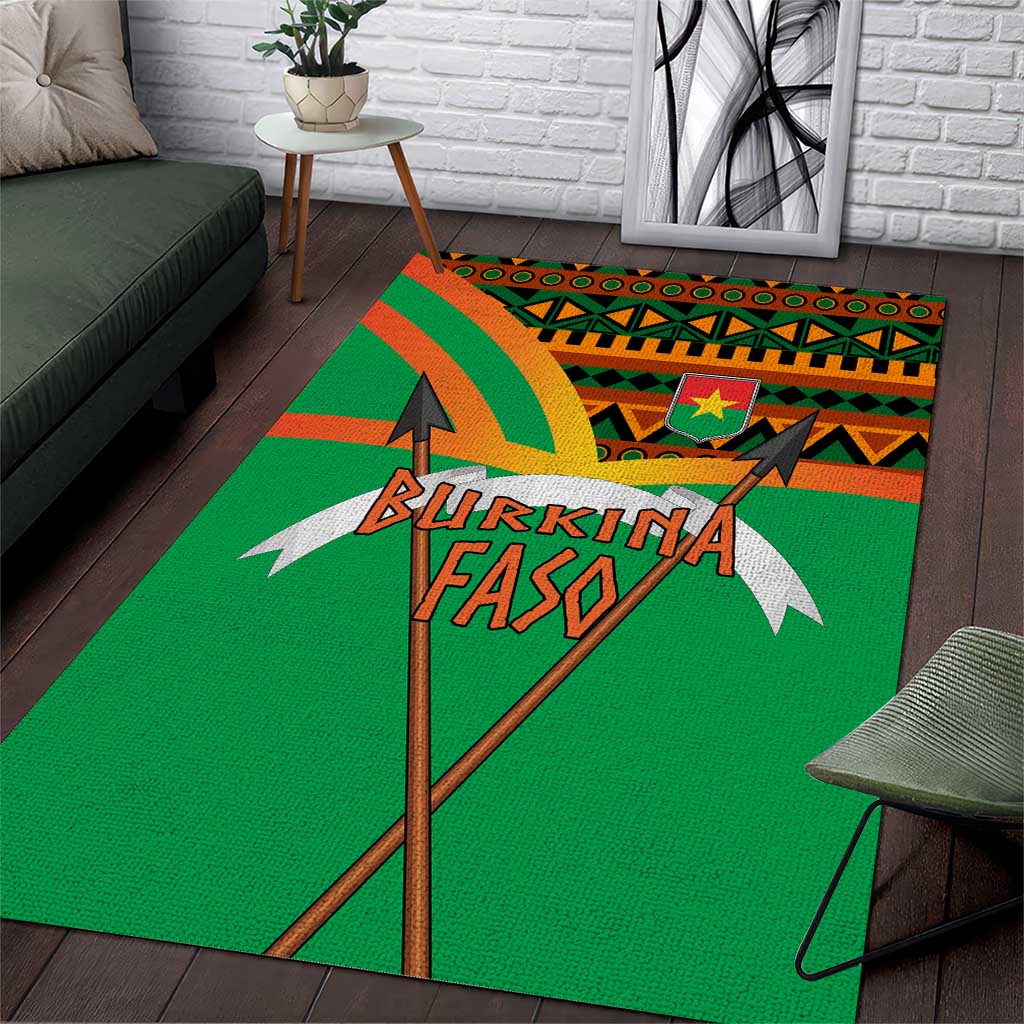 Burkina Faso Area Rug with Green Tribal Pattern Design and National Flag Motif - Wonder Print Shop
