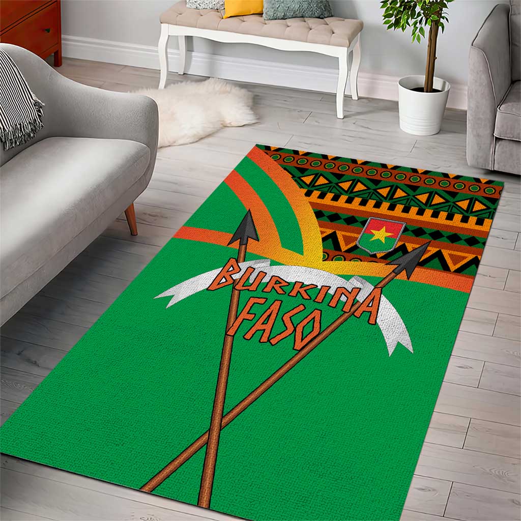 Burkina Faso Area Rug with Green Tribal Pattern Design and National Flag Motif - Wonder Print Shop