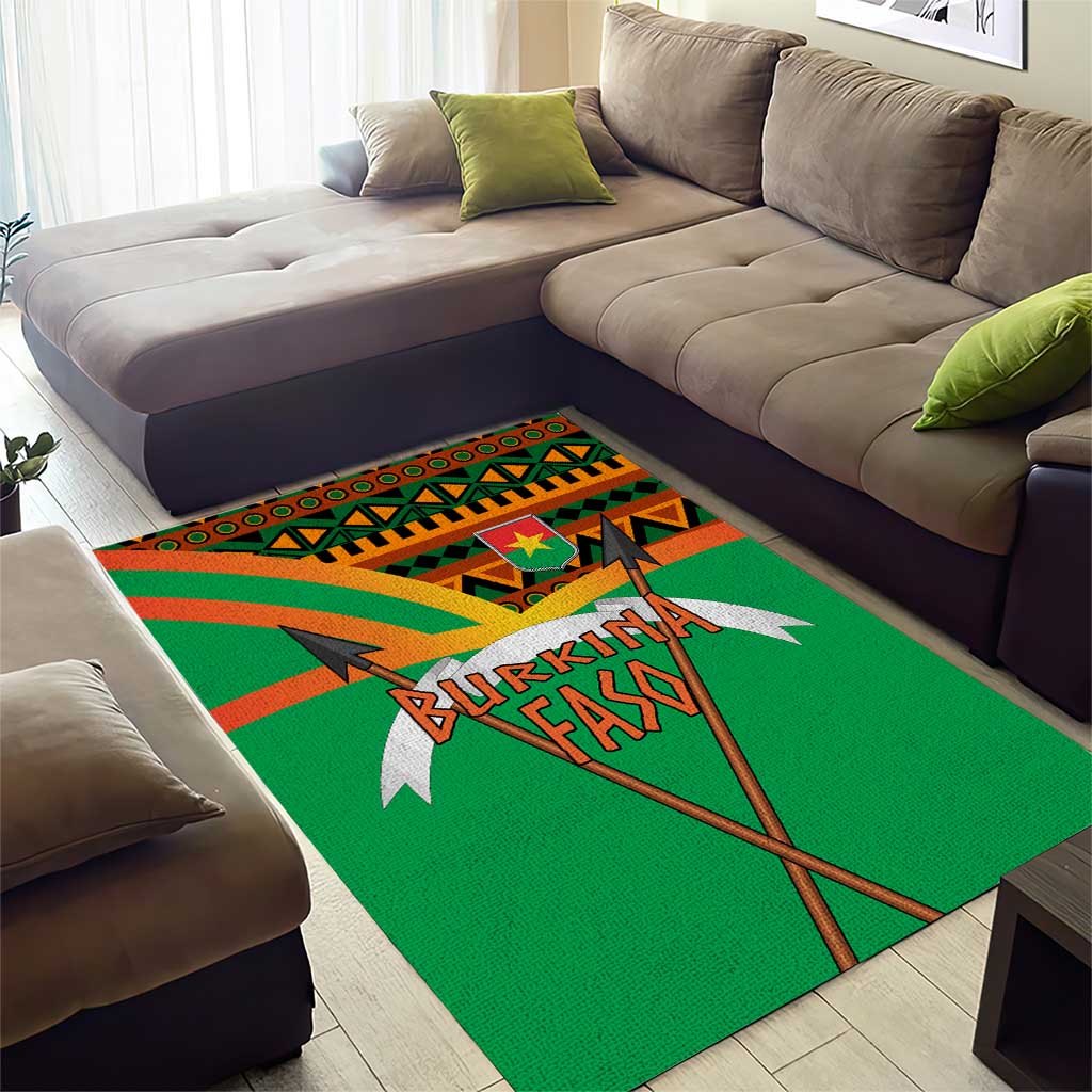 Burkina Faso Area Rug with Green Tribal Pattern Design and National Flag Motif - Wonder Print Shop