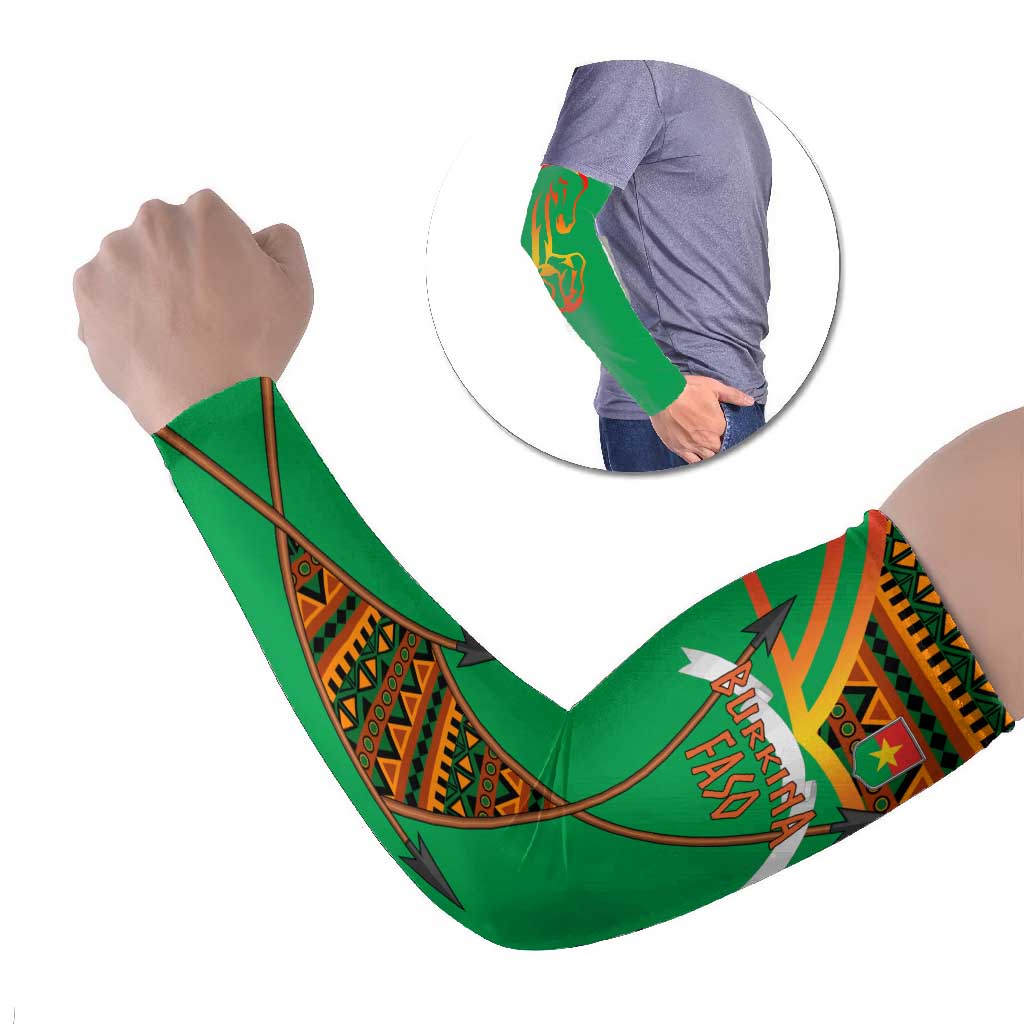 Burkina Faso Arm Sleeves with Green Tribal Pattern Design and National Flag Motif - Wonder Print Shop