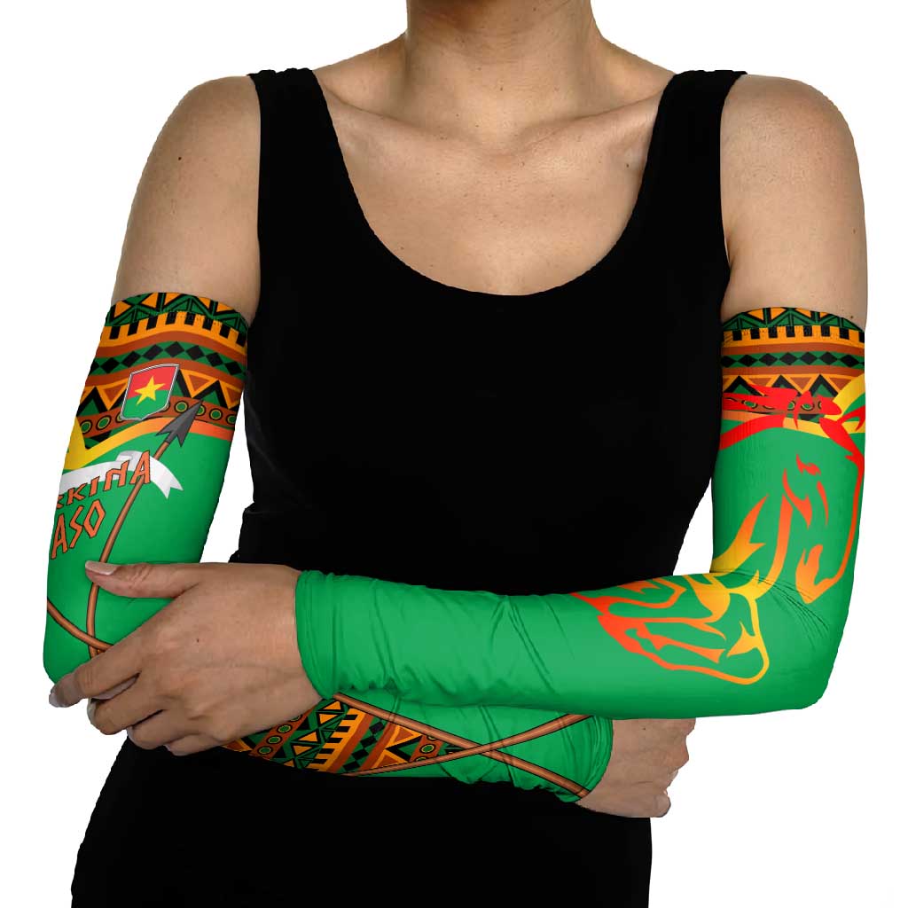 Burkina Faso Arm Sleeves with Green Tribal Pattern Design and National Flag Motif - Wonder Print Shop