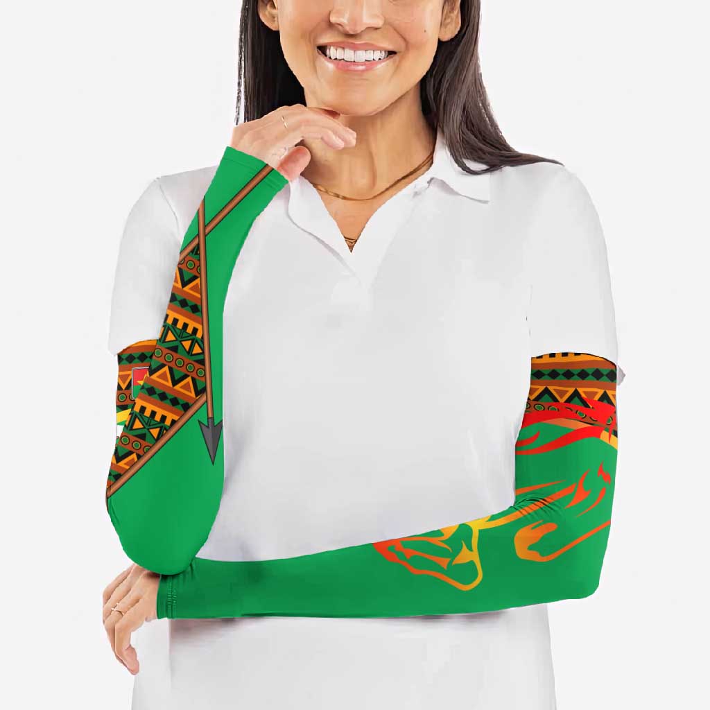 Burkina Faso Arm Sleeves with Green Tribal Pattern Design and National Flag Motif - Wonder Print Shop