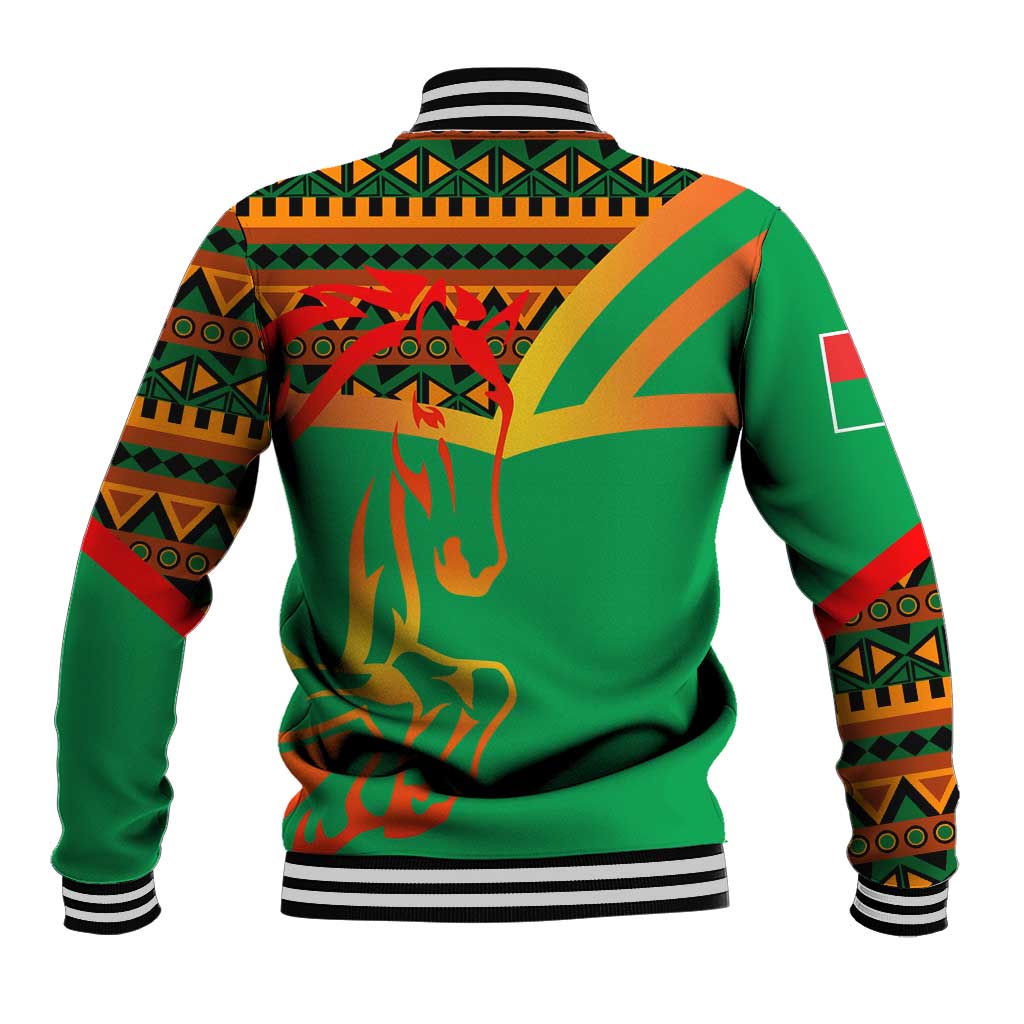 Burkina Faso Baseball Jacket with Green Tribal Pattern Design and National Flag Motif - Wonder Print Shop