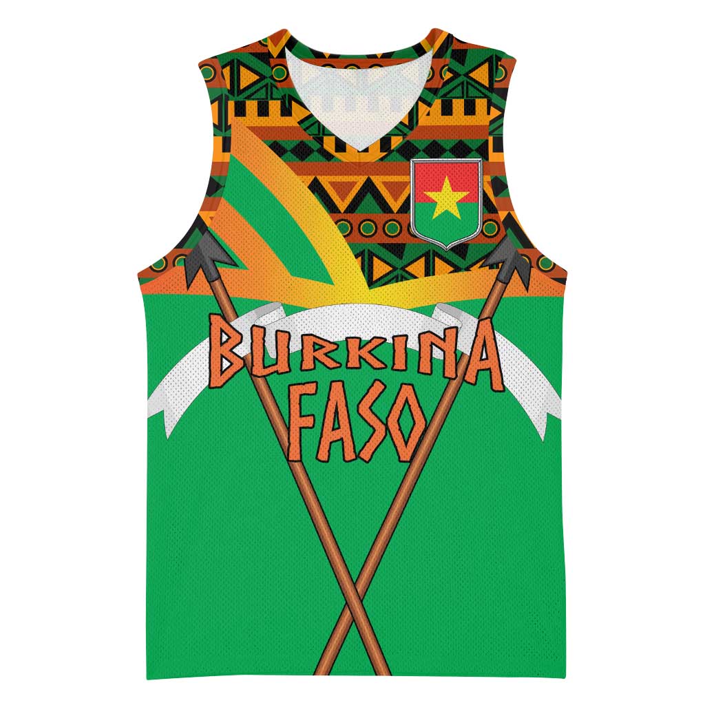 Burkina Faso Basketball Jersey with Green Tribal Pattern Design and National Flag Motif - Wonder Print Shop