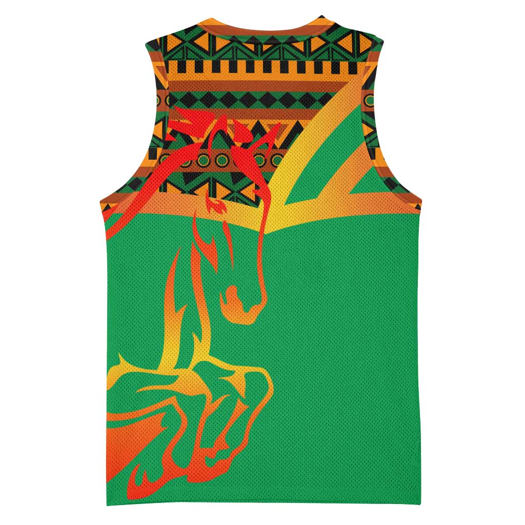 Burkina Faso Basketball Jersey with Green Tribal Pattern Design and National Flag Motif - Wonder Print Shop