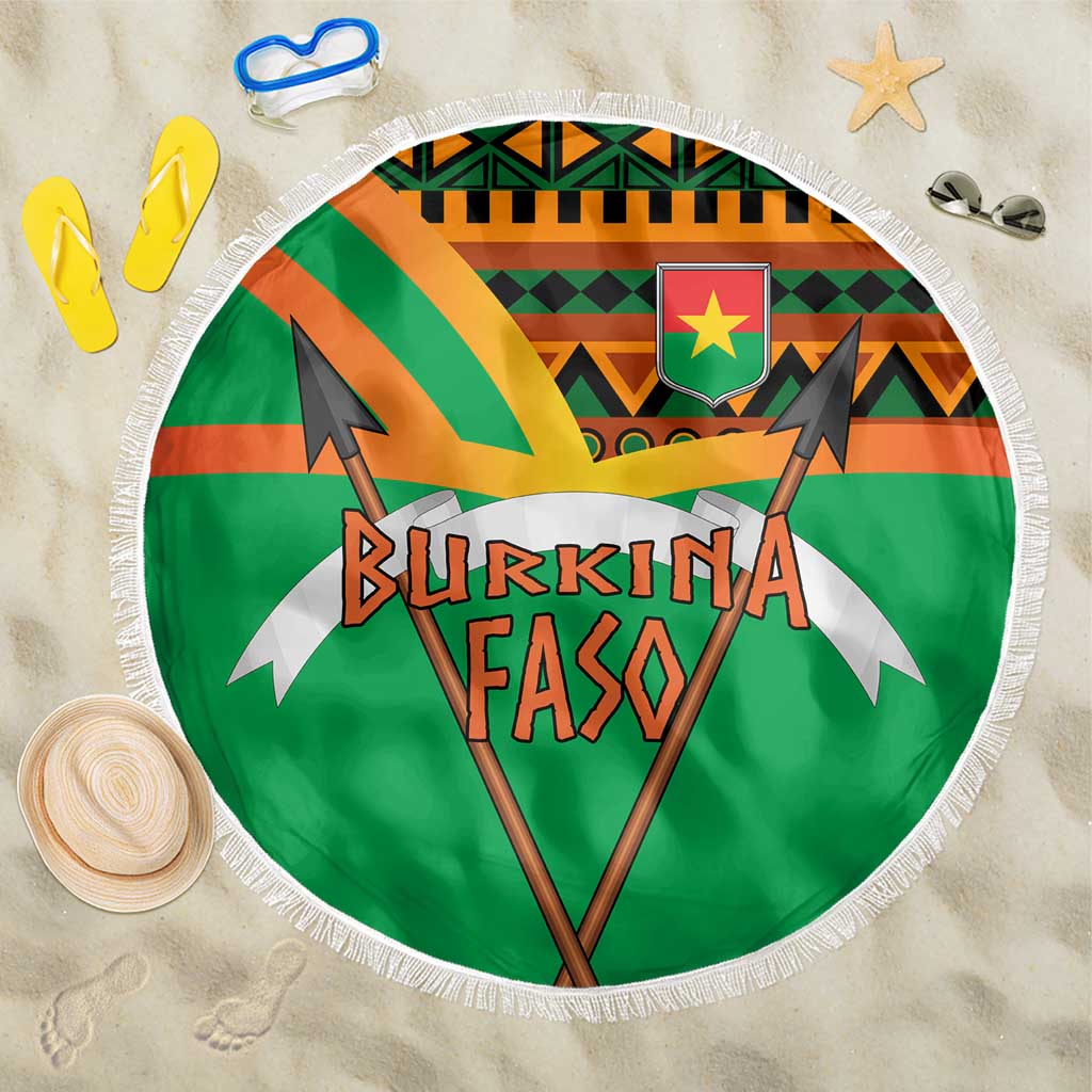 Burkina Faso Beach Blanket with Green Tribal Pattern Design and National Flag Motif - Wonder Print Shop