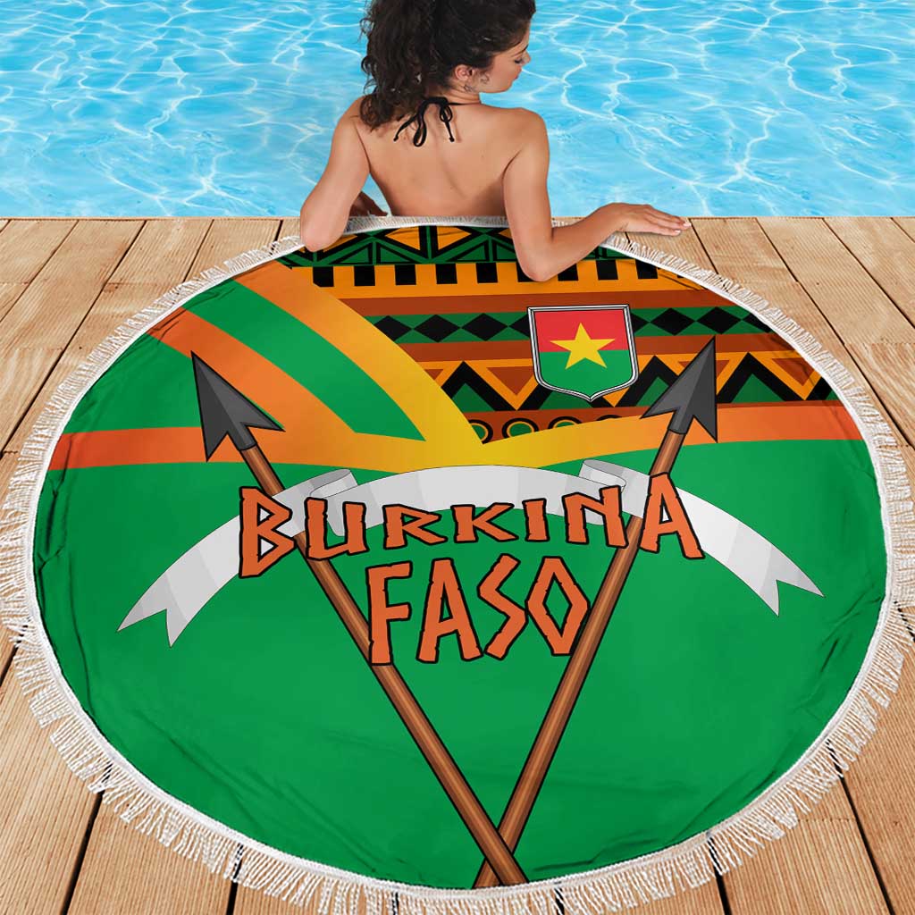Burkina Faso Beach Blanket with Green Tribal Pattern Design and National Flag Motif - Wonder Print Shop