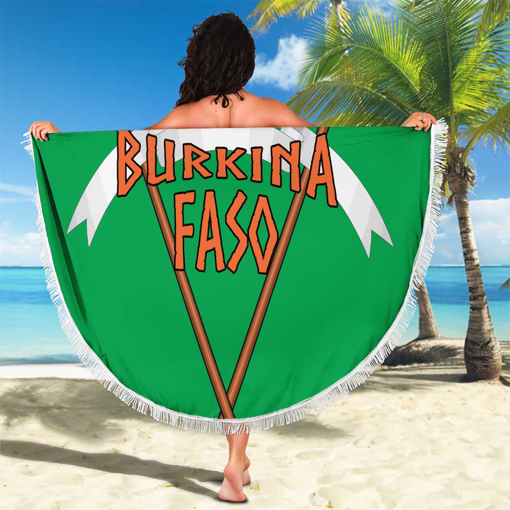 Burkina Faso Beach Blanket with Green Tribal Pattern Design and National Flag Motif - Wonder Print Shop