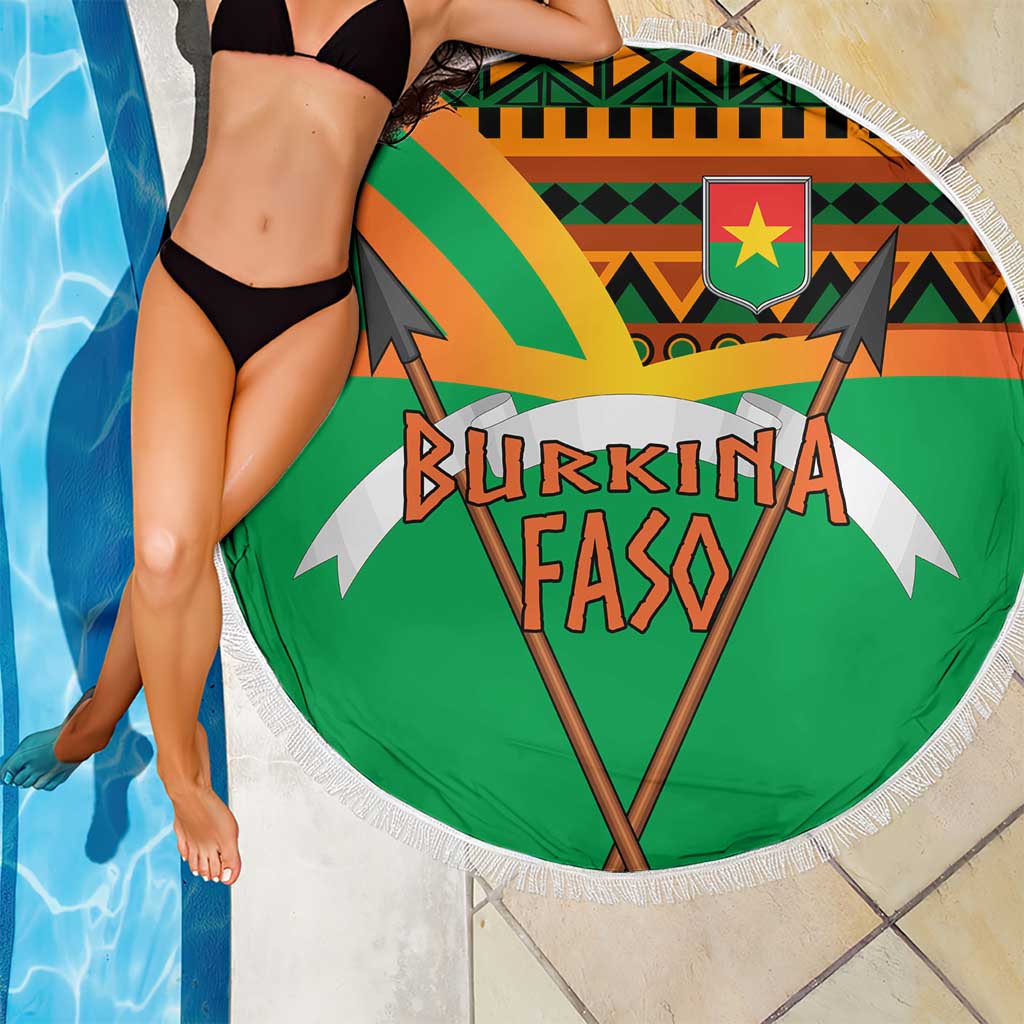 Burkina Faso Beach Blanket with Green Tribal Pattern Design and National Flag Motif - Wonder Print Shop
