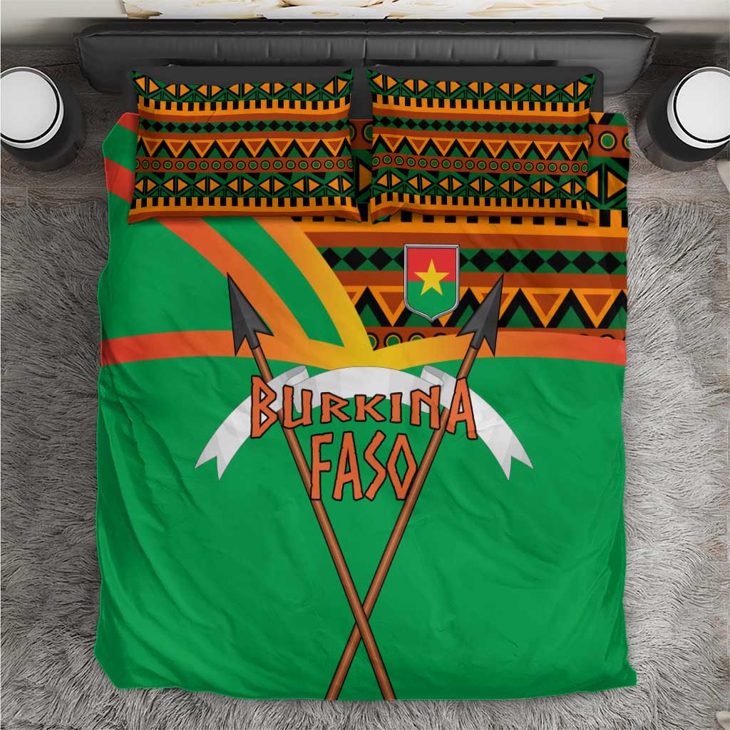 Burkina Faso Bedding Set with Green Tribal Pattern Design and National Flag Motif - Wonder Print Shop