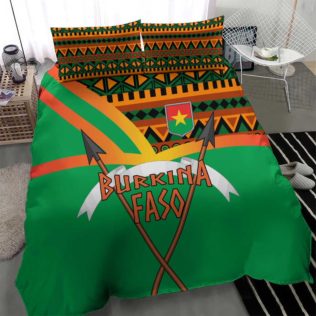 Burkina Faso Bedding Set with Green Tribal Pattern Design and National Flag Motif - Wonder Print Shop