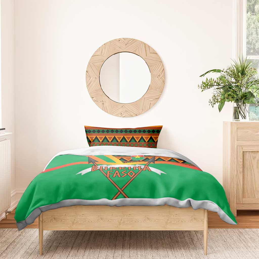 Burkina Faso Bedding Set with Green Tribal Pattern Design and National Flag Motif - Wonder Print Shop