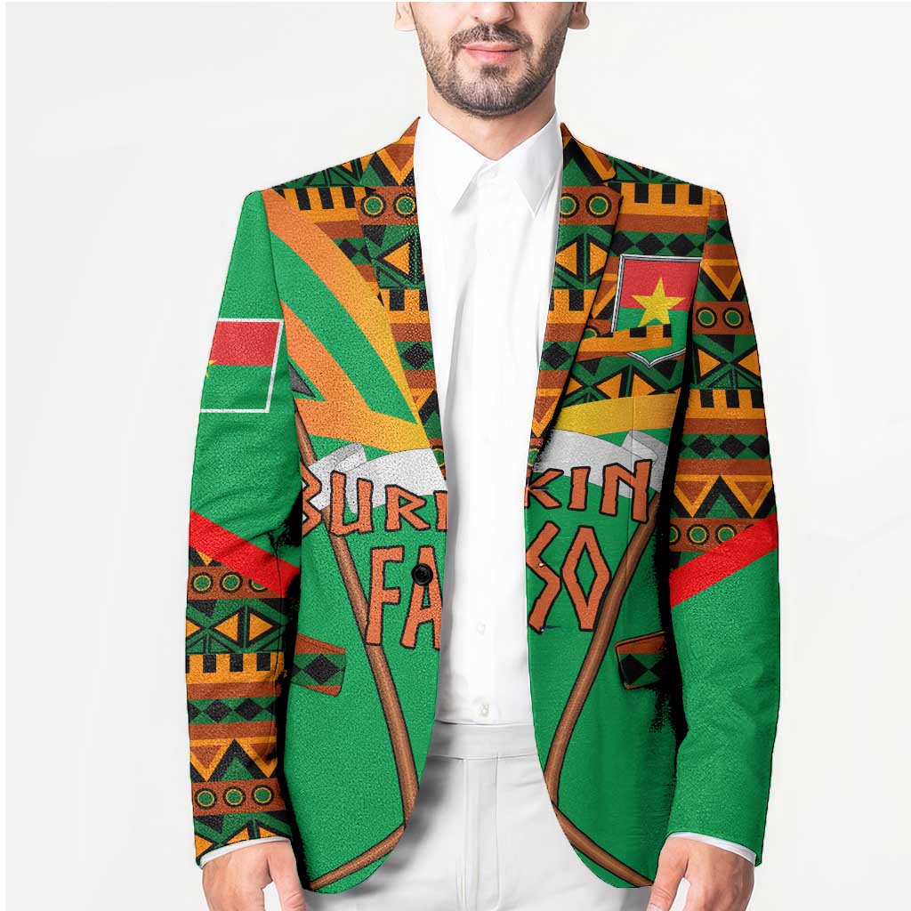 Burkina Faso Blazer with Green Tribal Pattern Design and National Flag Motif - Wonder Print Shop