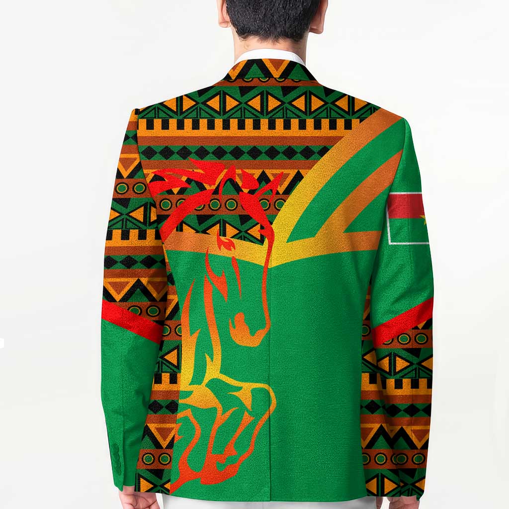 Burkina Faso Blazer with Green Tribal Pattern Design and National Flag Motif - Wonder Print Shop
