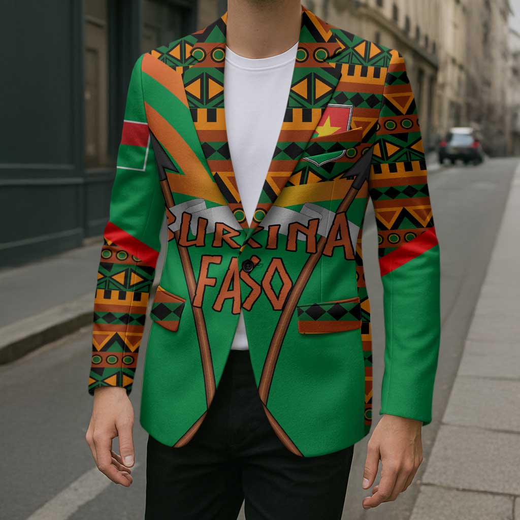 Burkina Faso Blazer with Green Tribal Pattern Design and National Flag Motif - Wonder Print Shop