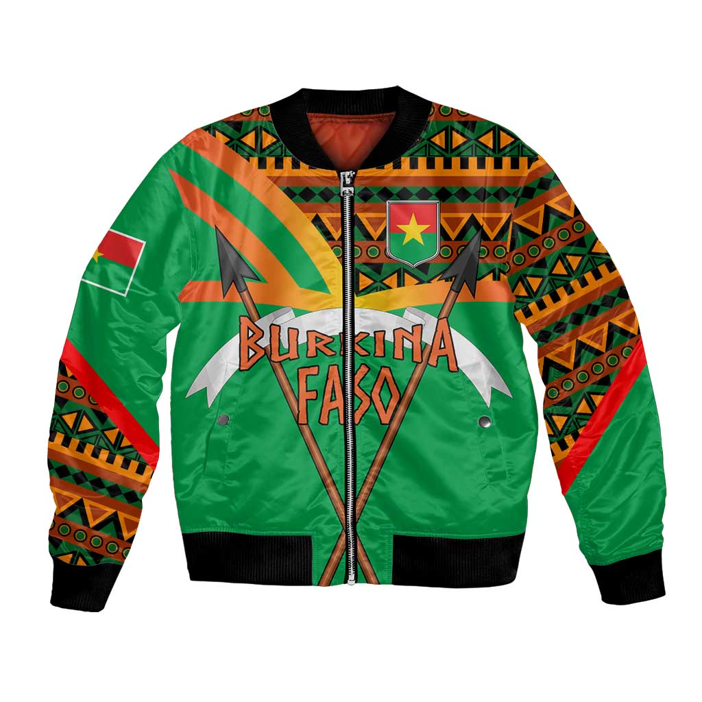 Burkina Faso Bomber Jacket with Green Tribal Pattern Design and National Flag Motif - Wonder Print Shop