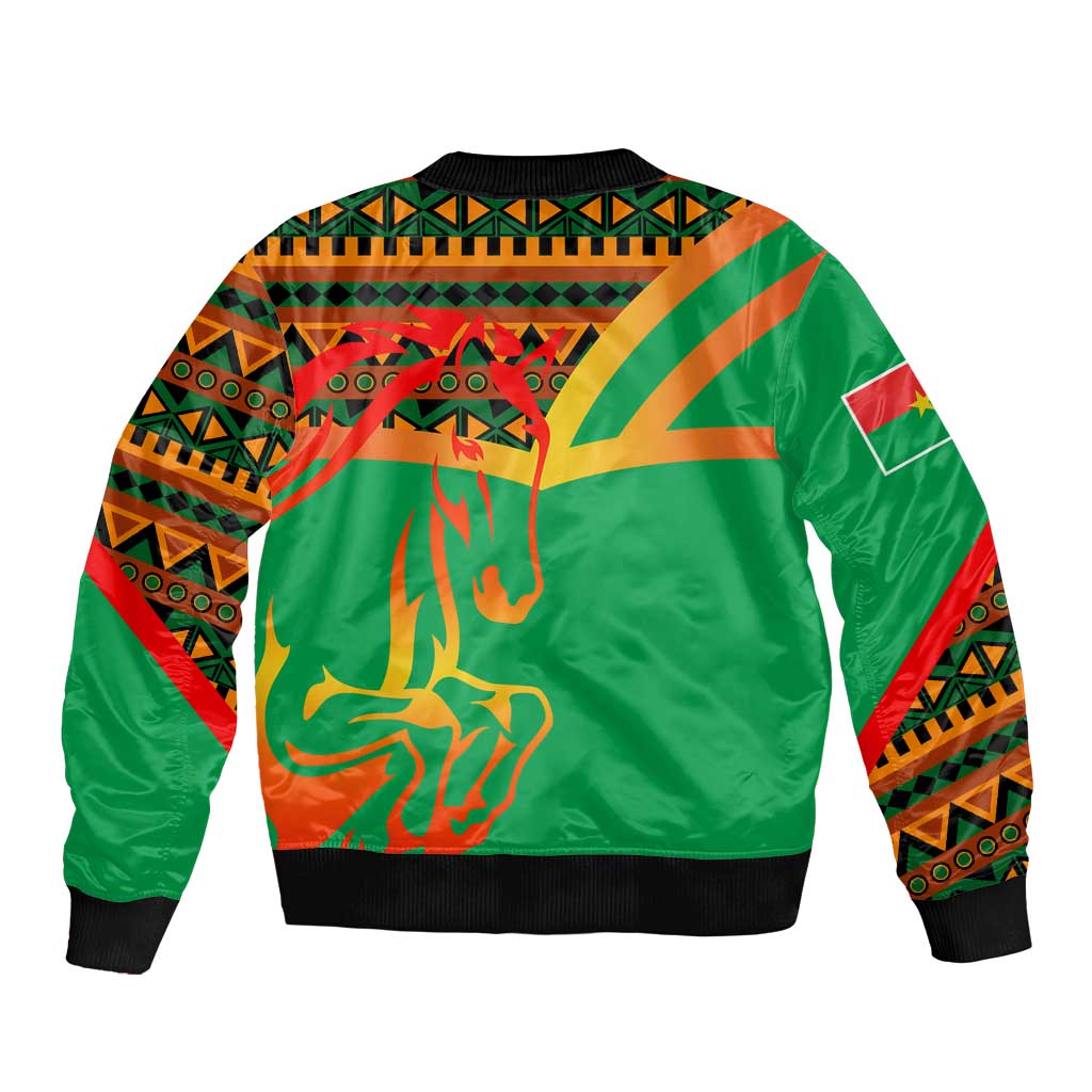 Burkina Faso Bomber Jacket with Green Tribal Pattern Design and National Flag Motif - Wonder Print Shop