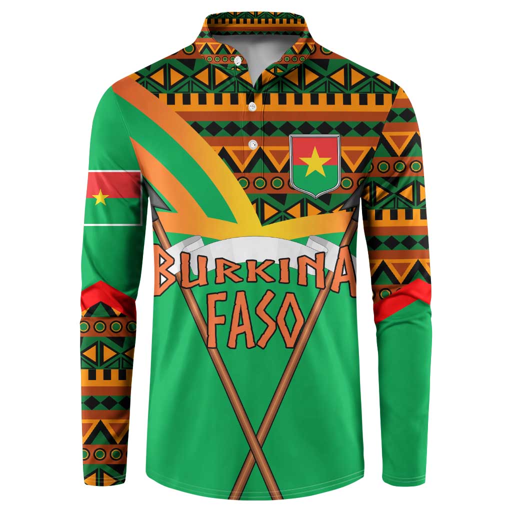 Burkina Faso Button Sweatshirt with Green Tribal Pattern Design and National Flag Motif - Wonder Print Shop