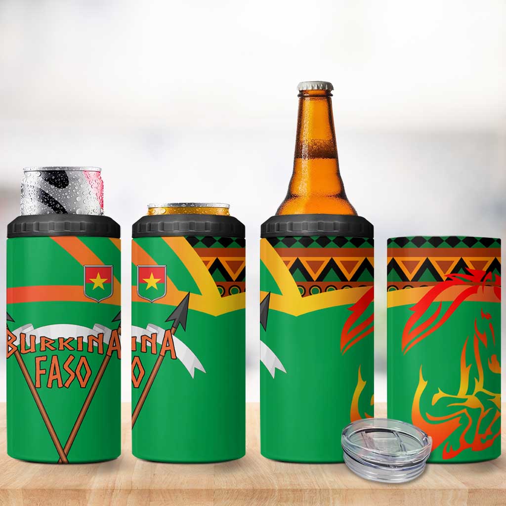 Burkina Faso 4 in 1 Can Cooler Tumbler with Green Tribal Pattern Design and National Flag Motif - Wonder Print Shop
