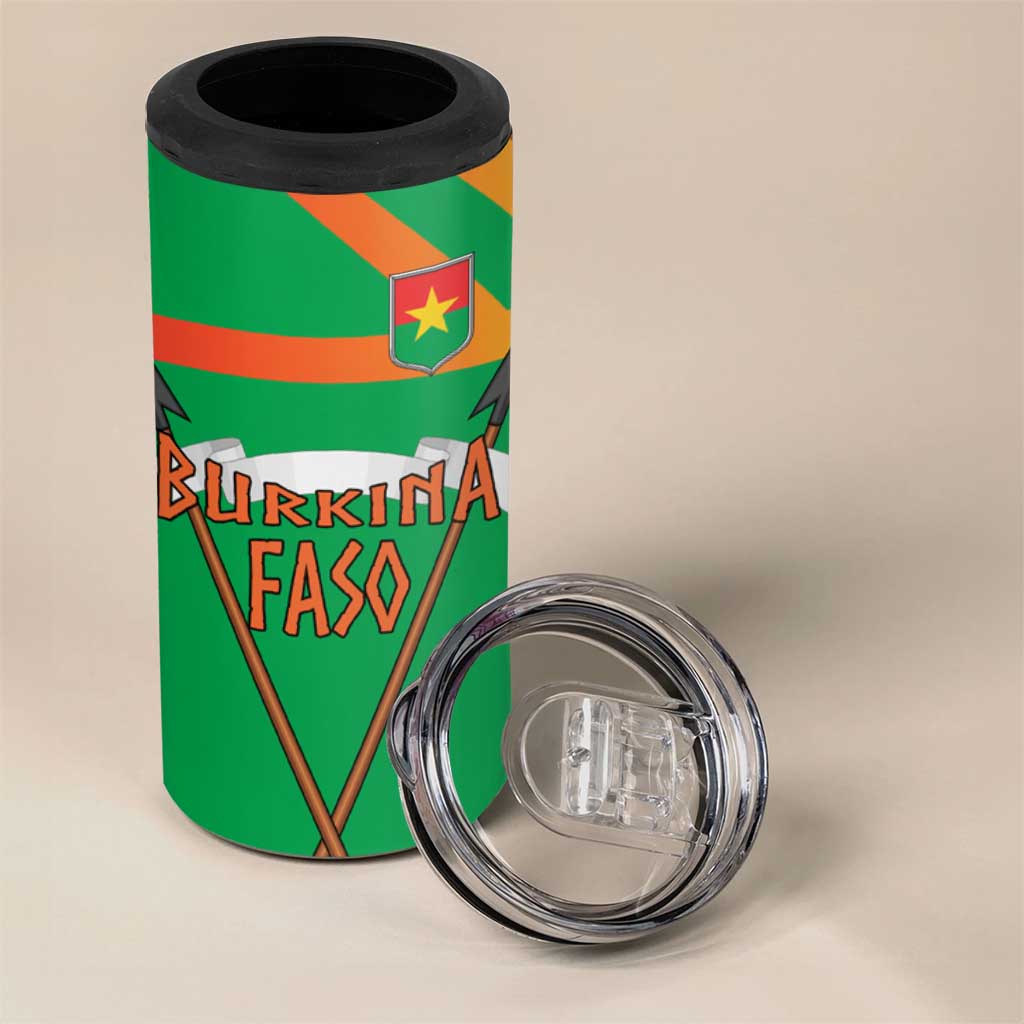 Burkina Faso 4 in 1 Can Cooler Tumbler with Green Tribal Pattern Design and National Flag Motif - Wonder Print Shop
