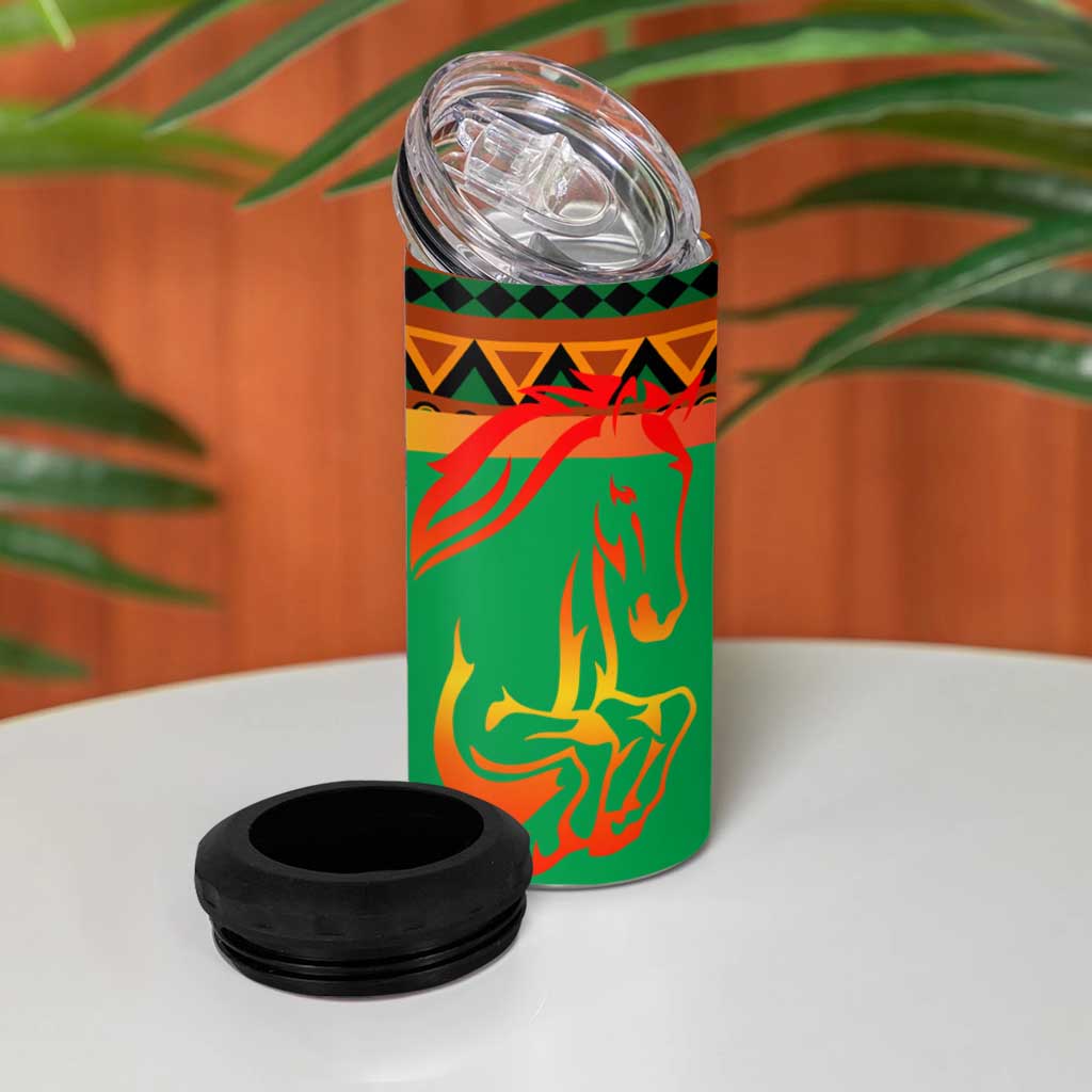 Burkina Faso 4 in 1 Can Cooler Tumbler with Green Tribal Pattern Design and National Flag Motif - Wonder Print Shop
