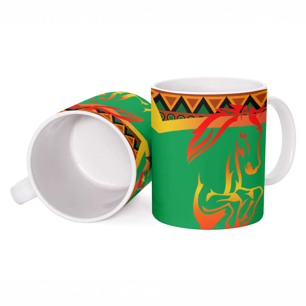 Burkina Faso Ceramic Mug with Green Tribal Pattern Design and National Flag Motif - Wonder Print Shop