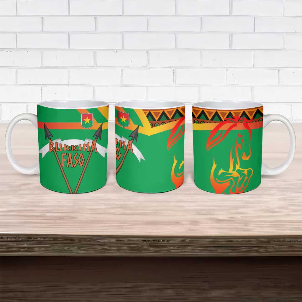 Burkina Faso Ceramic Mug with Green Tribal Pattern Design and National Flag Motif - Wonder Print Shop