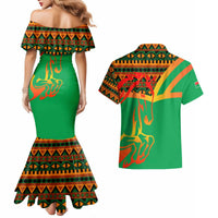 Burkina Faso Couples Matching Mermaid Dress and Hawaiian Shirt with Green Tribal Pattern Design and National Flag Motif - Wonder Print Shop