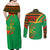 Burkina Faso Couples Matching Off Shoulder Maxi Dress and Long Sleeve Button Shirt with Green Tribal Pattern Design and National Flag Motif - Wonder Print Shop