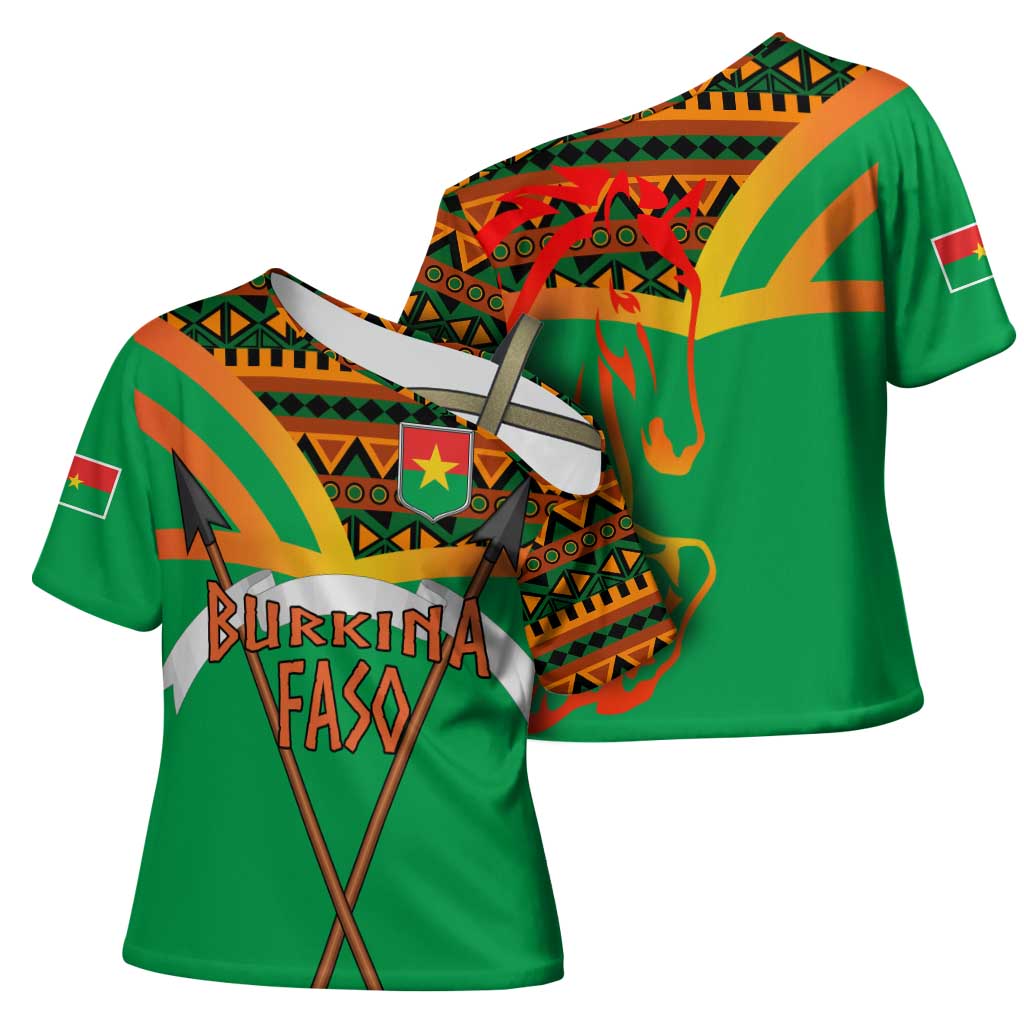 Burkina Faso Cross Shoulder Shirt with Green Tribal Pattern Design and National Flag Motif - Wonder Print Shop