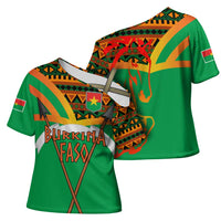 Burkina Faso Cross Shoulder Shirt with Green Tribal Pattern Design and National Flag Motif - Wonder Print Shop