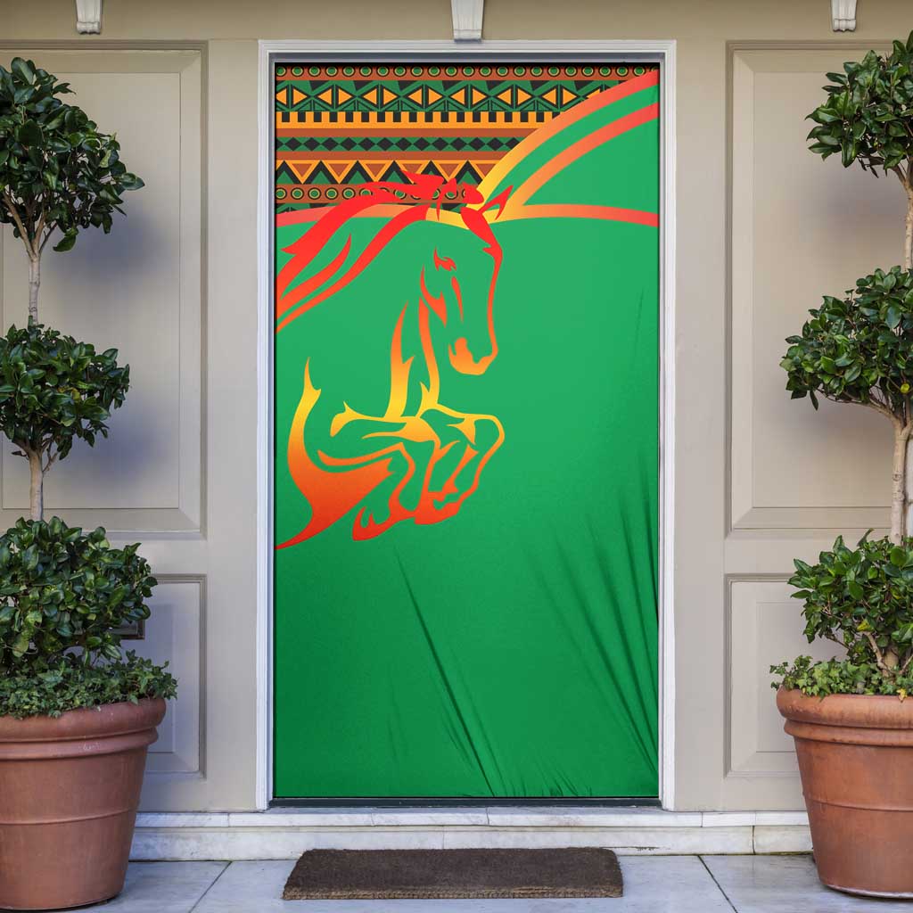 Burkina Faso Door Cover with Green Tribal Pattern Design and National Flag Motif - Wonder Print Shop