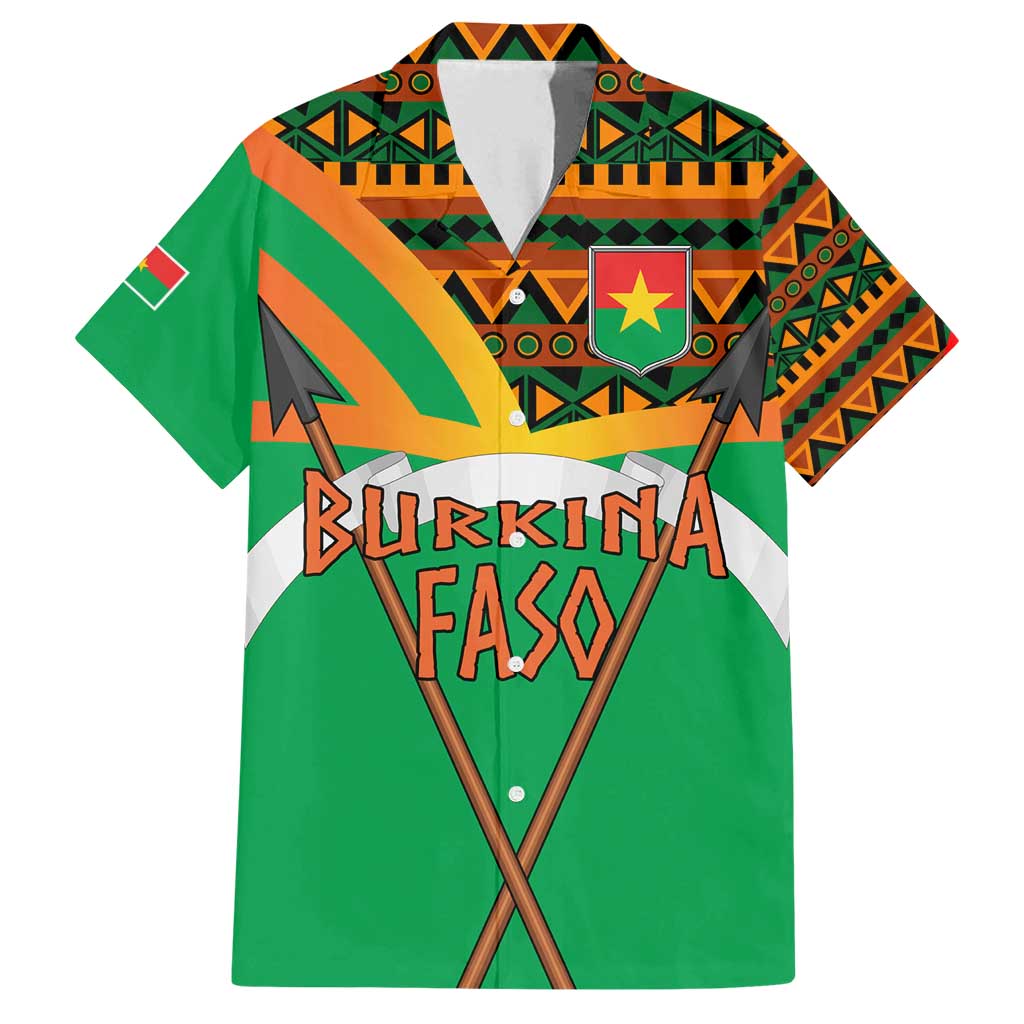 Burkina Faso Family Matching Long Sleeve Bodycon Dress and Hawaiian Shirt with Green Tribal Pattern Design and National Flag Motif - Wonder Print Shop