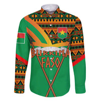 Burkina Faso Family Matching Long Sleeve Bodycon Dress and Hawaiian Shirt with Green Tribal Pattern Design and National Flag Motif - Wonder Print Shop