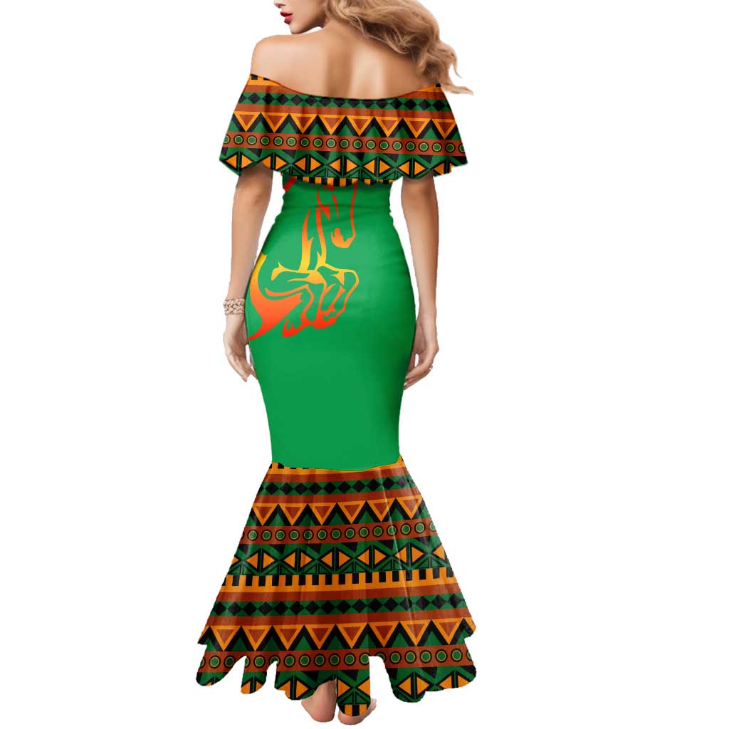 Burkina Faso Family Matching Mermaid Dress and Hawaiian Shirt with Green Tribal Pattern Design and National Flag Motif - Wonder Print Shop