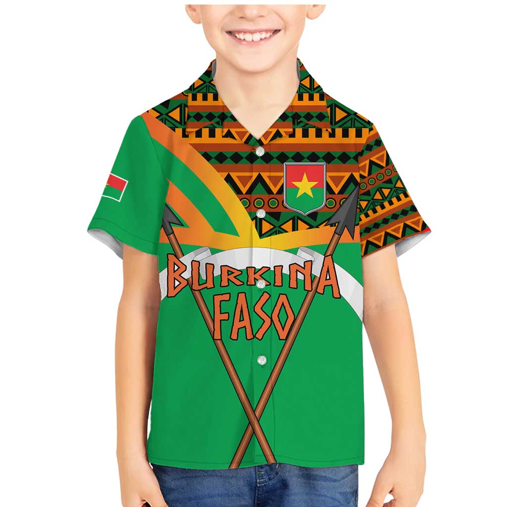 Burkina Faso Family Matching Mermaid Dress and Hawaiian Shirt with Green Tribal Pattern Design and National Flag Motif - Wonder Print Shop