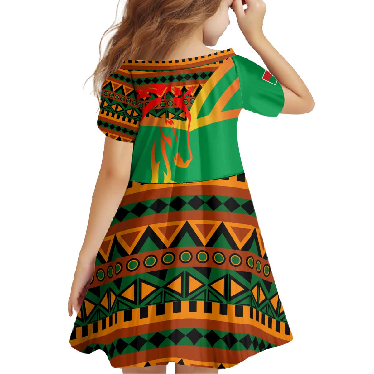Burkina Faso Family Matching Off The Shoulder Long Sleeve Dress and Hawaiian Shirt with Green Tribal Pattern Design and National Flag Motif - Wonder Print Shop