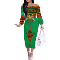 Burkina Faso Family Matching Off The Shoulder Long Sleeve Dress and Hawaiian Shirt with Green Tribal Pattern Design and National Flag Motif - Wonder Print Shop