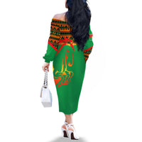 Burkina Faso Family Matching Off The Shoulder Long Sleeve Dress and Hawaiian Shirt with Green Tribal Pattern Design and National Flag Motif - Wonder Print Shop