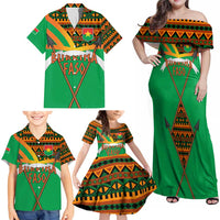 Burkina Faso Family Matching Off Shoulder Maxi Dress and Hawaiian Shirt with Green Tribal Pattern Design and National Flag Motif - Wonder Print Shop