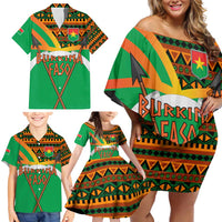 Burkina Faso Family Matching Off Shoulder Short Dress and Hawaiian Shirt with Green Tribal Pattern Design and National Flag Motif - Wonder Print Shop