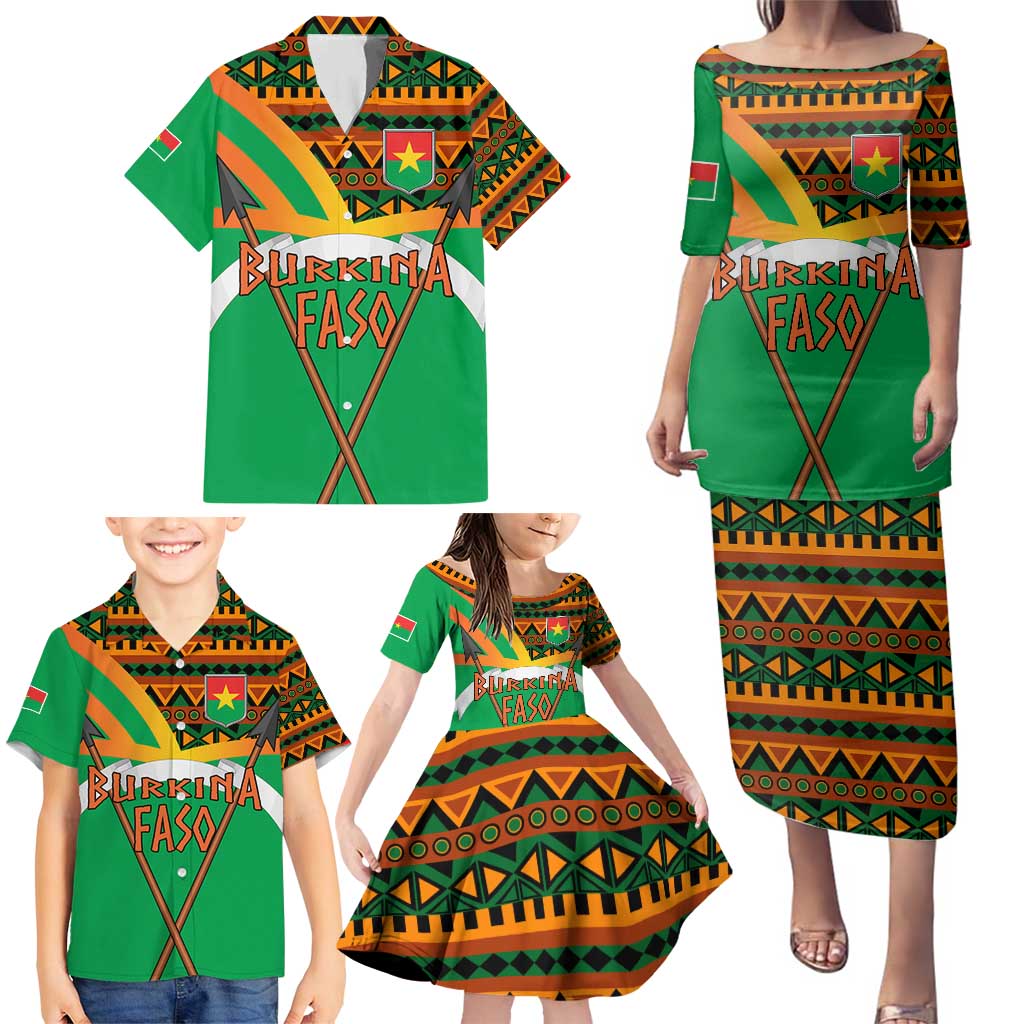 Burkina Faso Family Matching Puletasi and Hawaiian Shirt with Green Tribal Pattern Design and National Flag Motif - Wonder Print Shop